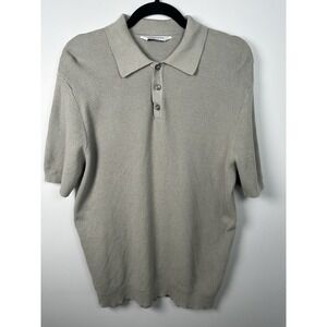 Kenneth Cole Mens Large Knit Polo Shirt Beige Short Sleeve Quiet Luxury Collared